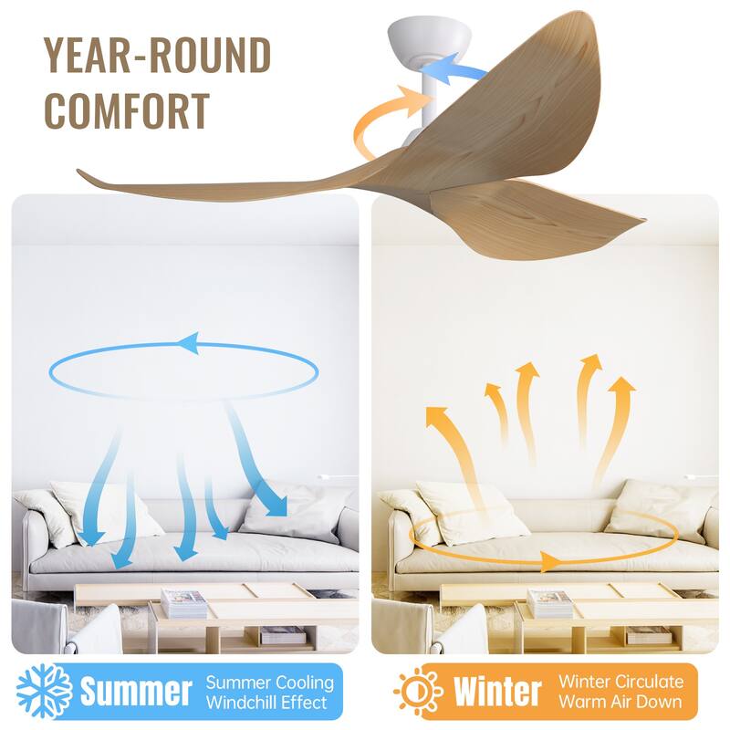 38''/52" Modern Ceiling Fan without Light, Remote Control and Reversible DC Motor Included