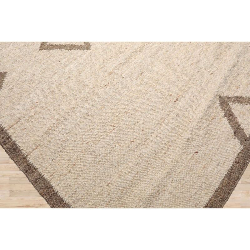 LoomBloom Beige Geometric Hand Woven Flatweave Wool Oriental Area Rug - 9' 5'' x 11' 10''