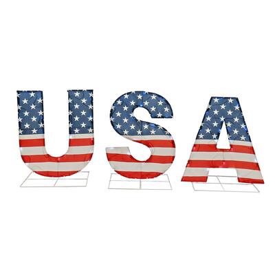 18" Patriotic "USA" Outdoor Light up Lawn Décor, 70 Cool White LED Lights- UL by National Tree Company
