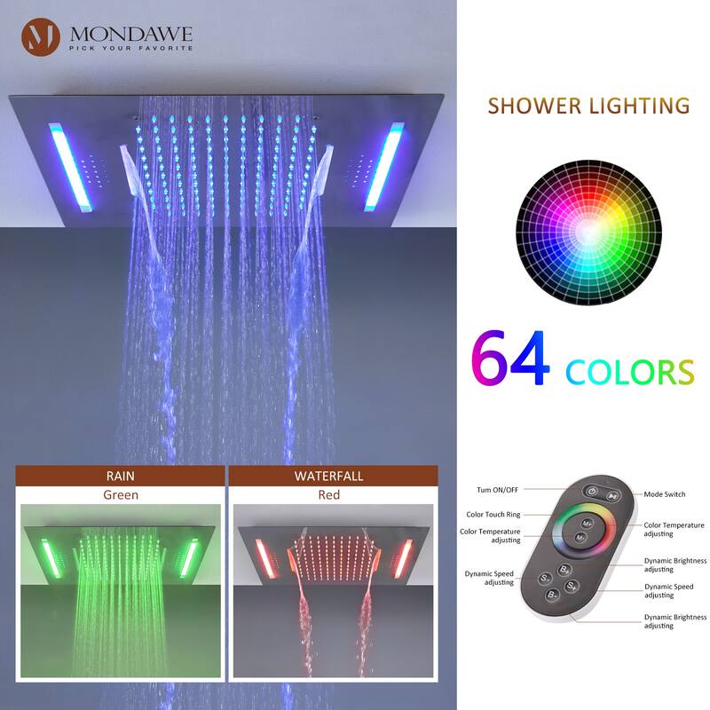 64 Colors LED Light and Music Ceiling Mounted Thermostatic Shower System