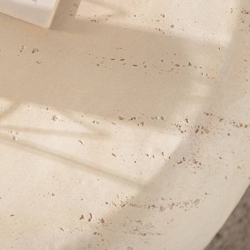 MgO Mid-Century Round Centre Coffee Table Vintage Faux Stone Sofa Pre-Modern Coffee Tables Beige Coffee Table