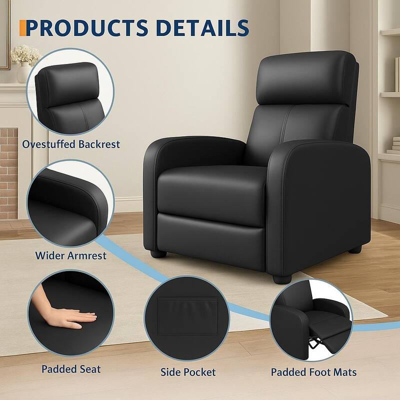 Recliner Chair for Adults, with Side Pocket, Tall Back