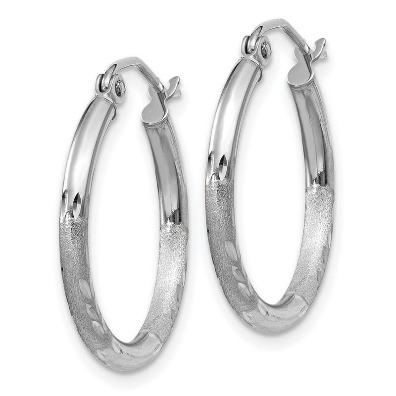 Curata 14k White Gold Diamond-Cut 2x20mm Round Classic Hoop Earrings