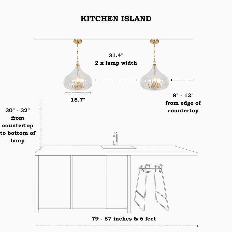 Modern Glam 3-Lights Chandelier Brass Gold Large Pendant with Pumpkin-Shade Clear Ribbed Glass Chandelier for Dining Room