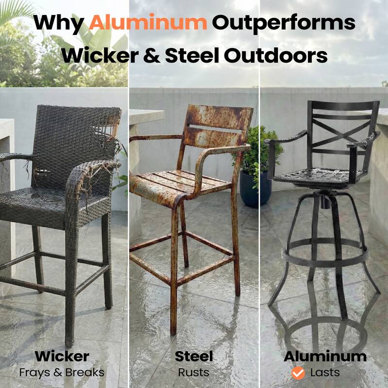 Pellebant Patio Outdoor Indoor Aluminum Swivel Bar Stools Dining Chairs with Sunbrella Cushion