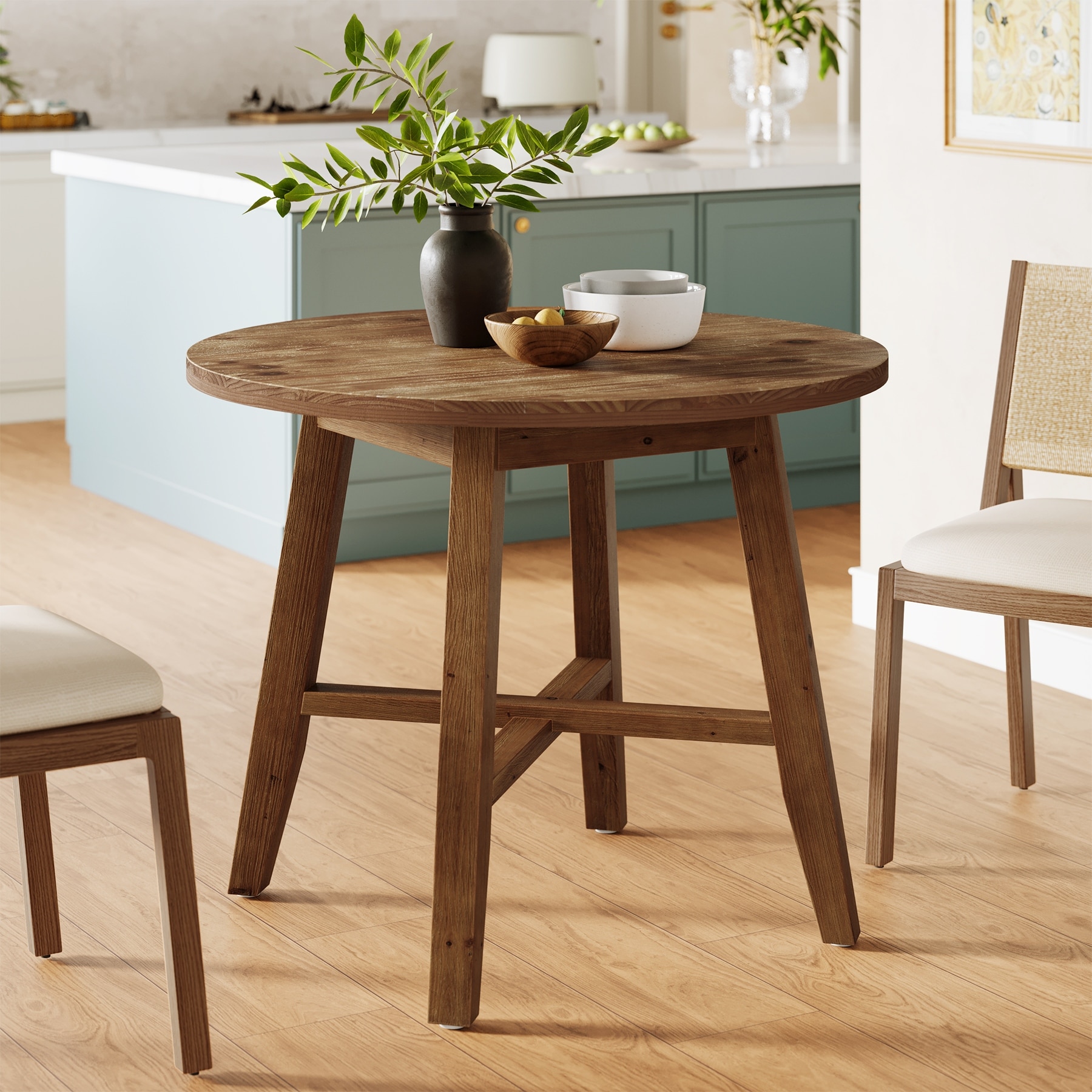 31.5-Inch Round Dining Table, Solid Wood Farmhouse Kitchen Table - N/A