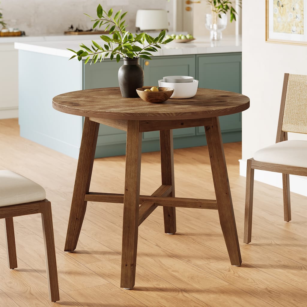 Solid Wood Round Dining Table, 31.5-Inch Farmhouse Kitchen Table