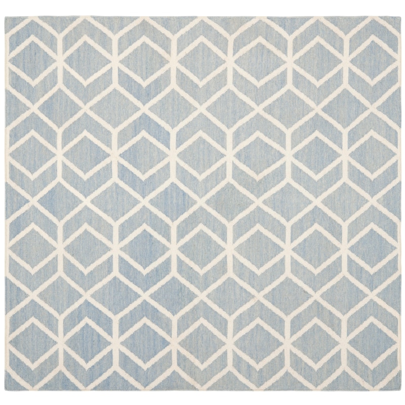 SAFAVIEH Handmade Flatweave Dhurries Kruttika Modern Moroccan Wool Rug - 8' Square - Blue/Ivory