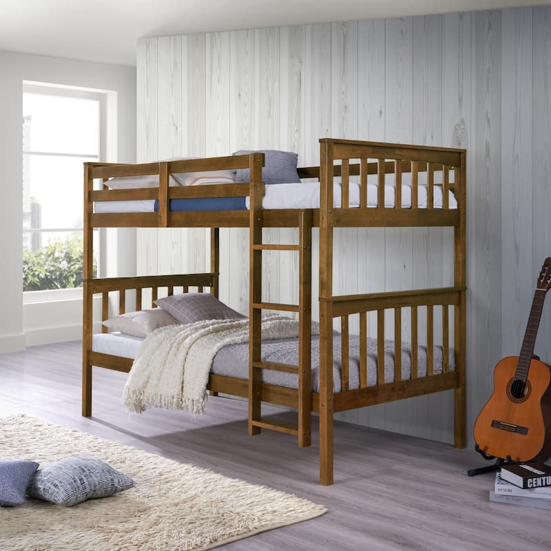Ames Twin Over Twin Solid Wood Standard Bunk Bed - Brown - Twin