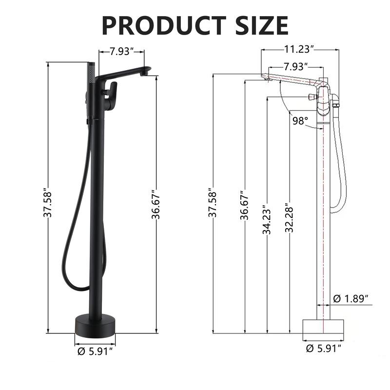 Bathtub Faucet Floor Mounted Free Standing Tub Filler W/Handheld
