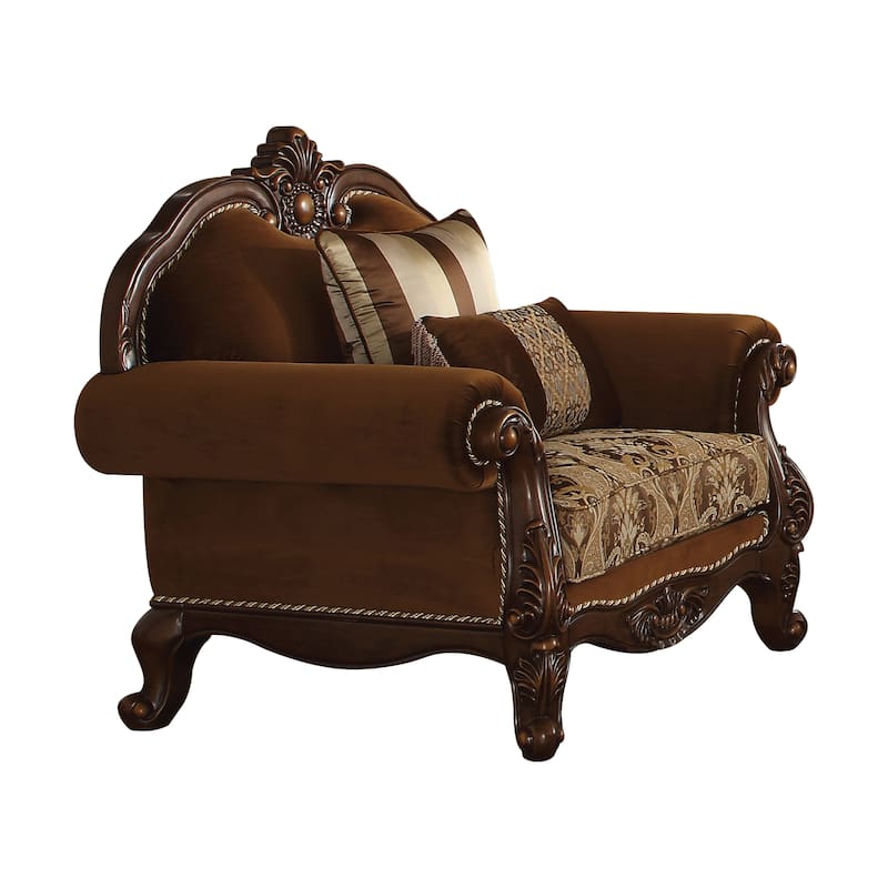 Kipling Brown and Cherry Oak 2-Pillow Arm Chair