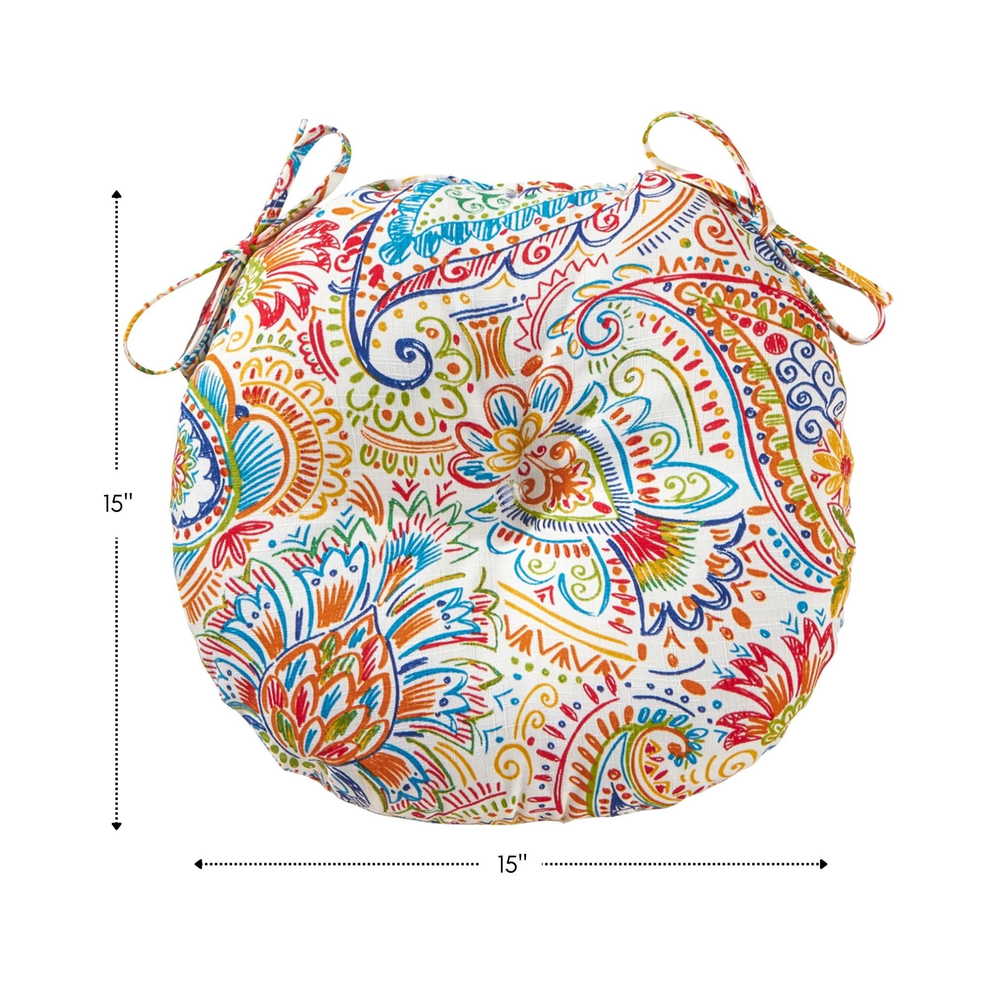 15-inch Round Outdoor Painted Paisley Bistro Chair Cushions - Picture 15 of 15