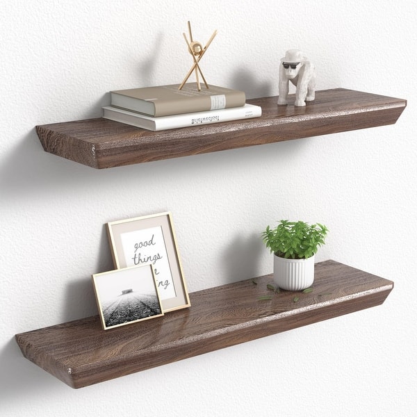 Set Of 5 Floating Shelves – Washed White Wood Wall Shelves For Bathroom, Bedroom, Living Room, Kitchen-559088