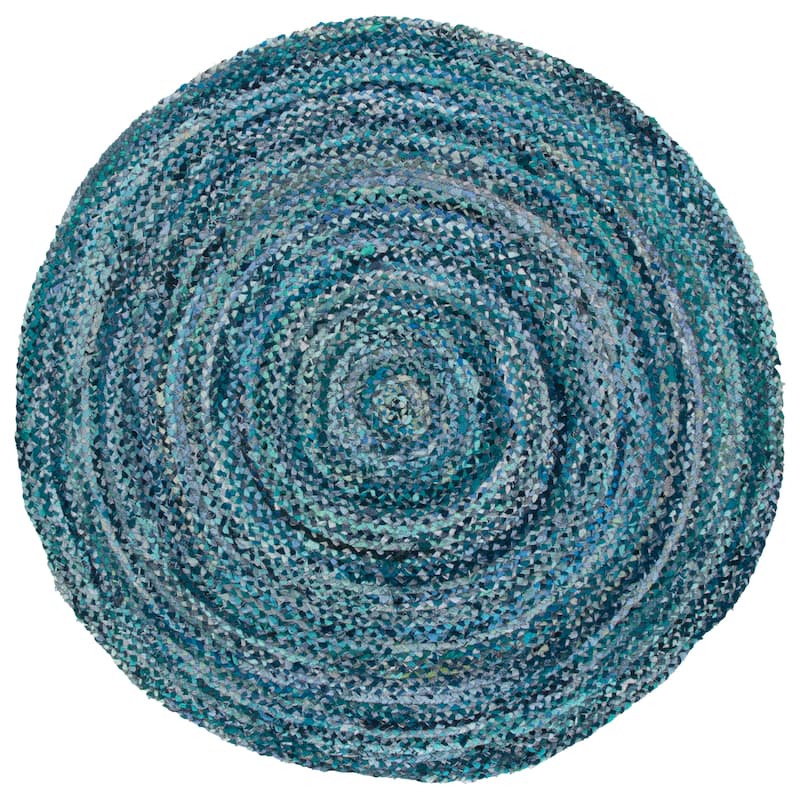 SAFAVIEH Georgine Handmade Nanny Braided Bohemian Cotton Rug - 6' Round - Teal/Blue
