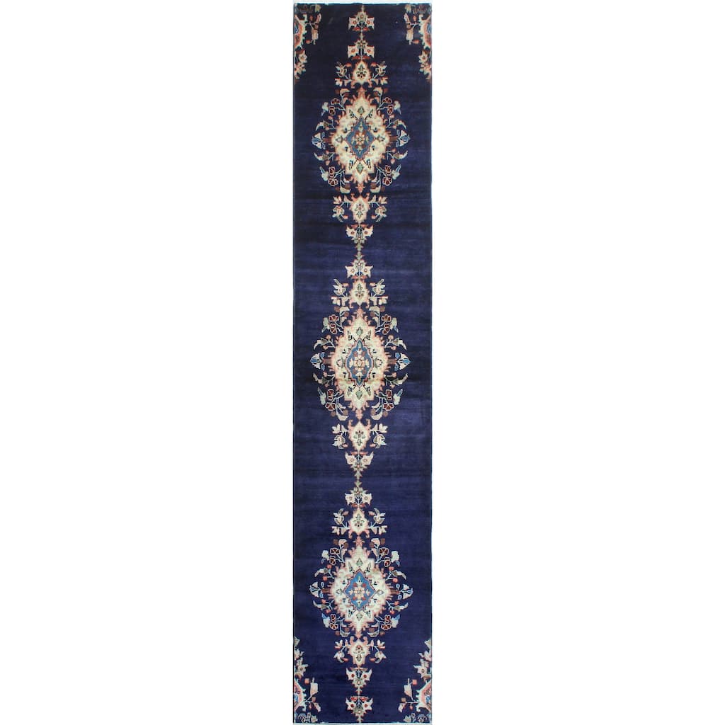 Noori Rug Fine Vintage Distressed Jaden Navy/Ivory Runner - 2'3" x 13'3"