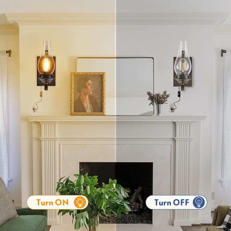 Vintage Plug-in Wall Sconces Set of 2 Rustic Farmhouse Lights for Bedroom, Living Room, or Hallway (No Bulbs) - N/A