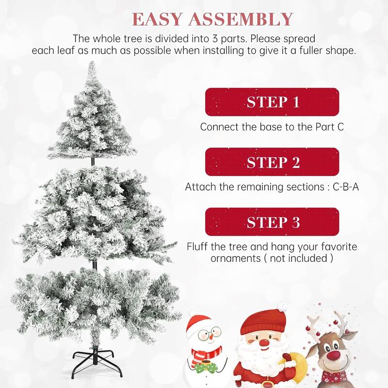 6FT White/Blue/Pink Artificial Xmas Snow Flocked Christmas Tree with Metal Stable Stand Base