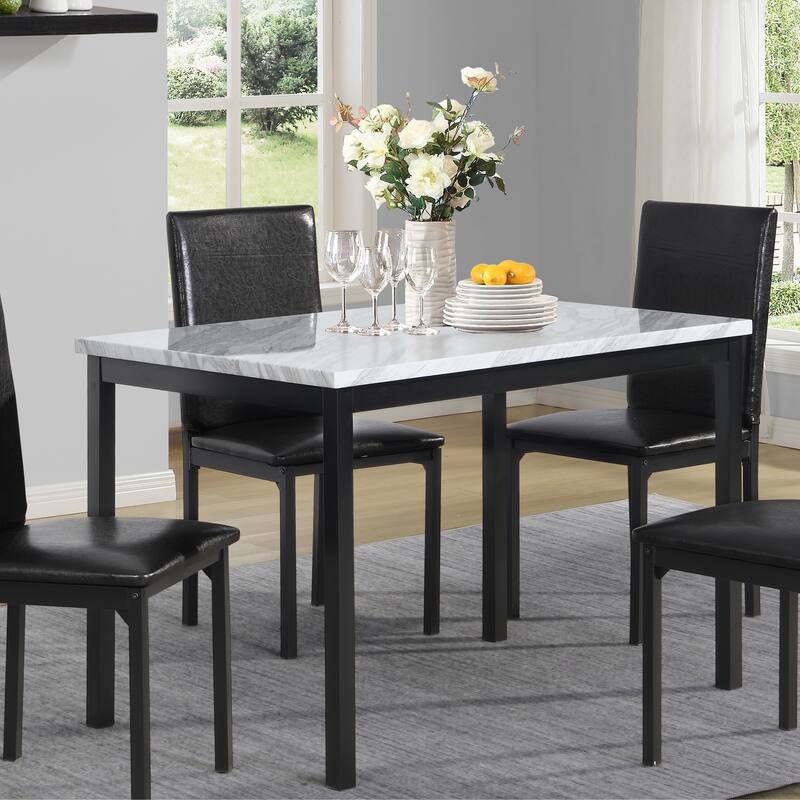 Noyes Metal Dining Table with Laminated Faux Marble Top, Black - White