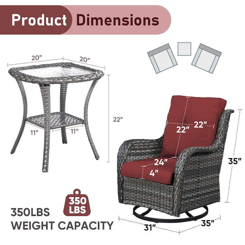 Pocassy Swivel Chairs with Cofee Table Grey-Red - Grey