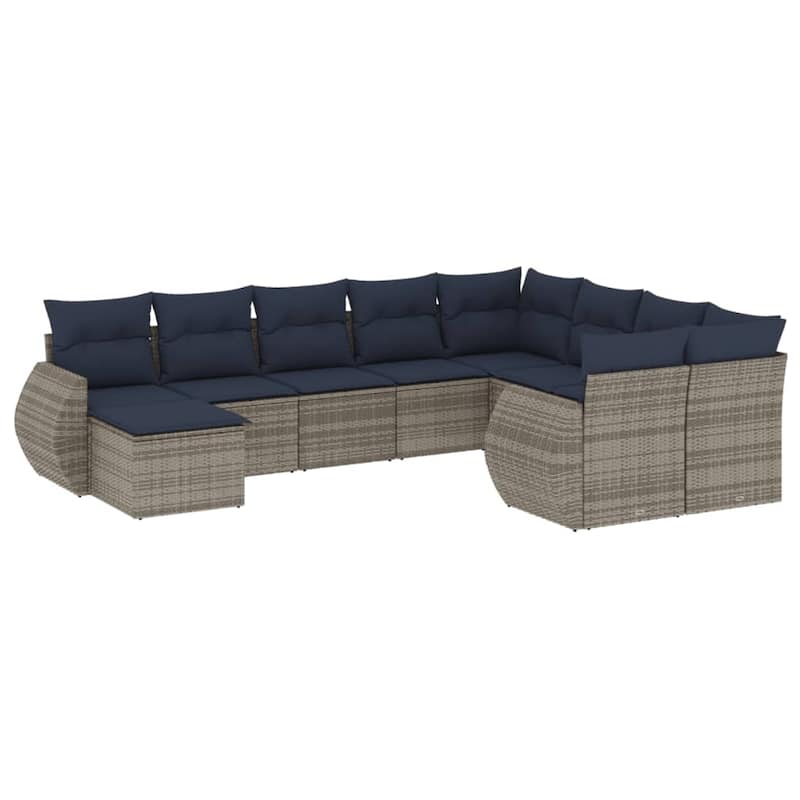 vidaXL 10 Piece Patio Sofa Set with Cushions Black Poly Rattan - 24.4" x 24.4" x 27.2"