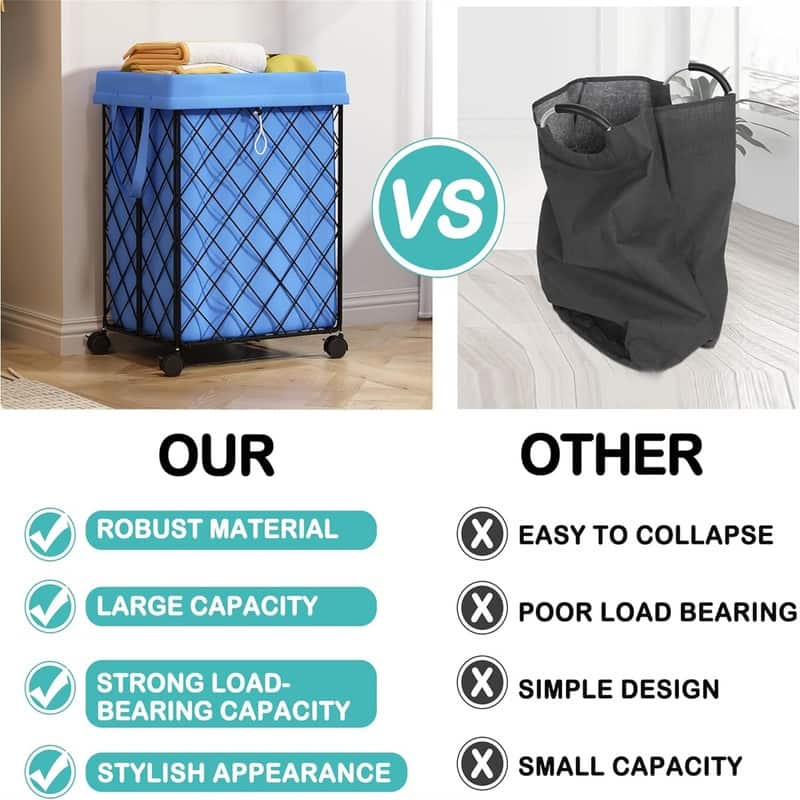 Laundry Hamper on Wheels92L Basket Large Laundry Collapsible - 18"L x 13.8"W x 22.8"H
