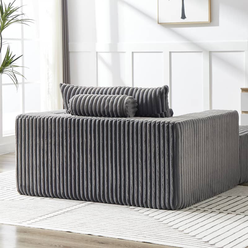 Roomfitters 62.5" Modern Corduroy Lounge Chair with Removable Ottoman, Stylish Sleeper Sofa with Pillows, for Living Room