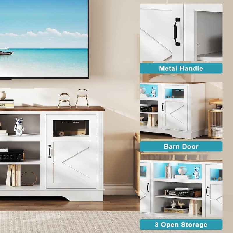 Entertainment Center TV Stand for 65 Inch TVs with Storage Cabinets, Power Outlet & LED Light - N/A