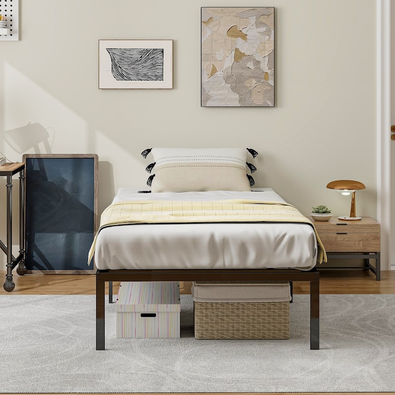 Costway Twin Size Bed Frame 14" Metal Platform Bed Base with Under Bed