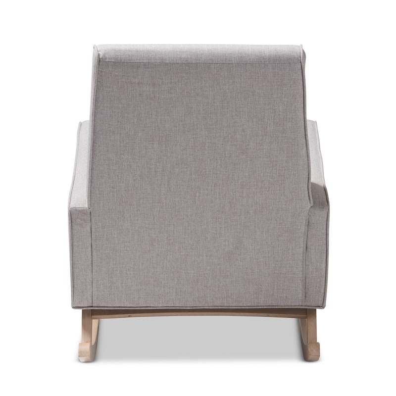 Marlena Mid-Century Modern Greyish Beige Fabric Upholstered Whitewash Wood Rocking Chair