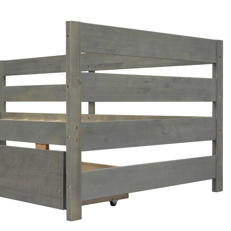 Twin Size L-shaped Platform Bed with Three Storage Drawers, Natural