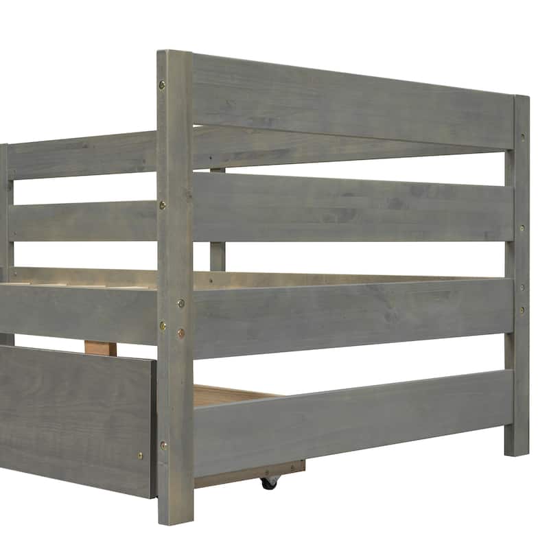 Twin Size L shaped Platform Bed with Three Storage Drawers