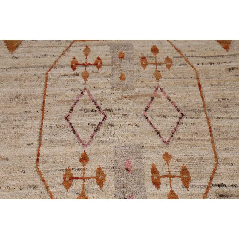 Geometric Beige Moroccan Oriental Area Rug Handmade Tribal Wool Carpet - 6'11" x 9'9"