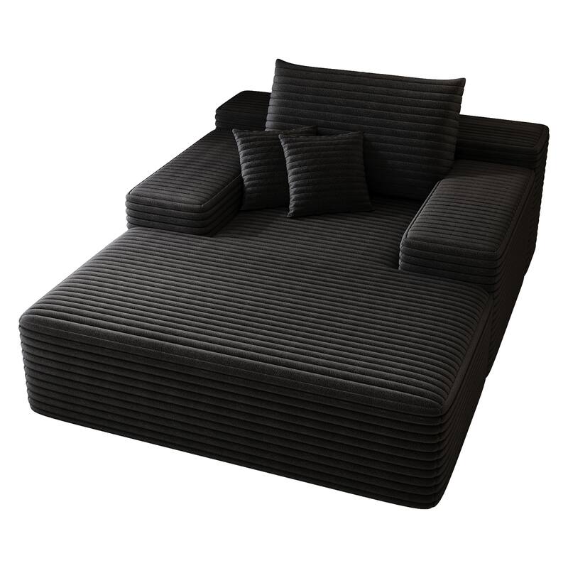 Modern Black Corduroy Sofa Bed Lounger (No Assembly, 51x68x25 inches)