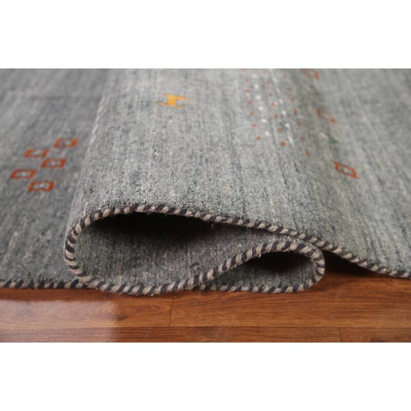 Silver Gray Gabbeh Living Room Area Rug Hand-Knotted Wool Carpet - 8'0"x 9'11"