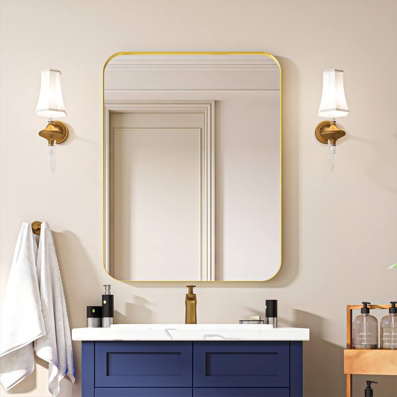 Organnice Rectangular Aluminum Frame Vanity Bathroom Mirror with Clear Glass