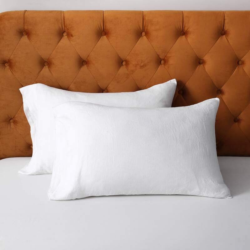 Highland Feather 100% French Linen Pillowcases - Set of 2 - Linen Bedding Set - Classic Luxury - Ultra-Soft and Breathable - Standard/Queen - White