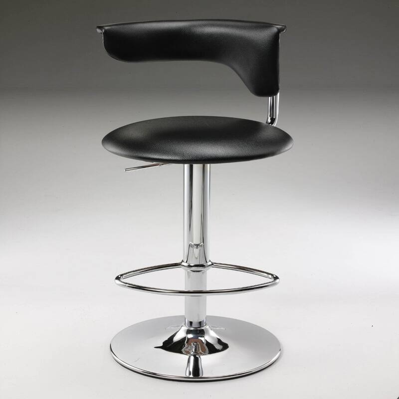 Adjustable Seat Height Black Faux Leather Bar Stool with Chrome Pedestal Base and Low Back Support - 33”H x 18”W x 16”D