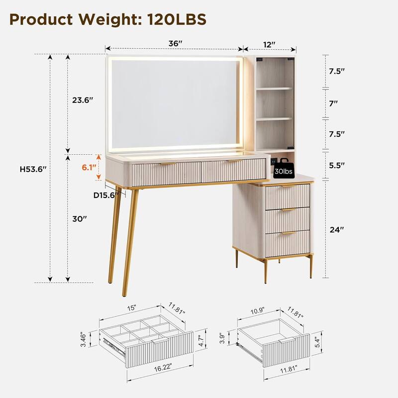 Modern Makeup Vanity Desk with HD Lighted Mirror, Dressing Table
