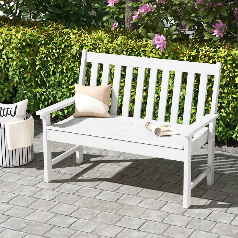 Gymax Garden Bench All-Weather HDPE 2-Person Outdoor Bench for Front