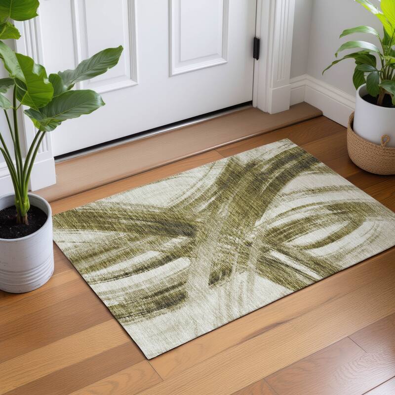Machine Washable Indoor/ Outdoor Abstract Brushstroke Chantille Rug