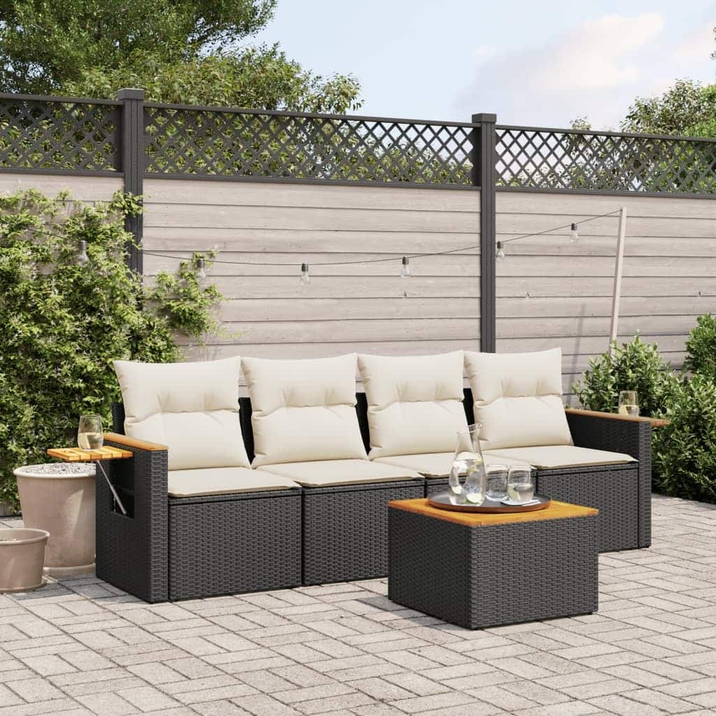 vidaXL Patio Sofa Set with Cushions Outdoor Furniture 5 Piece Poly Rattan - 21.7 x 21.7 x 14.6 in