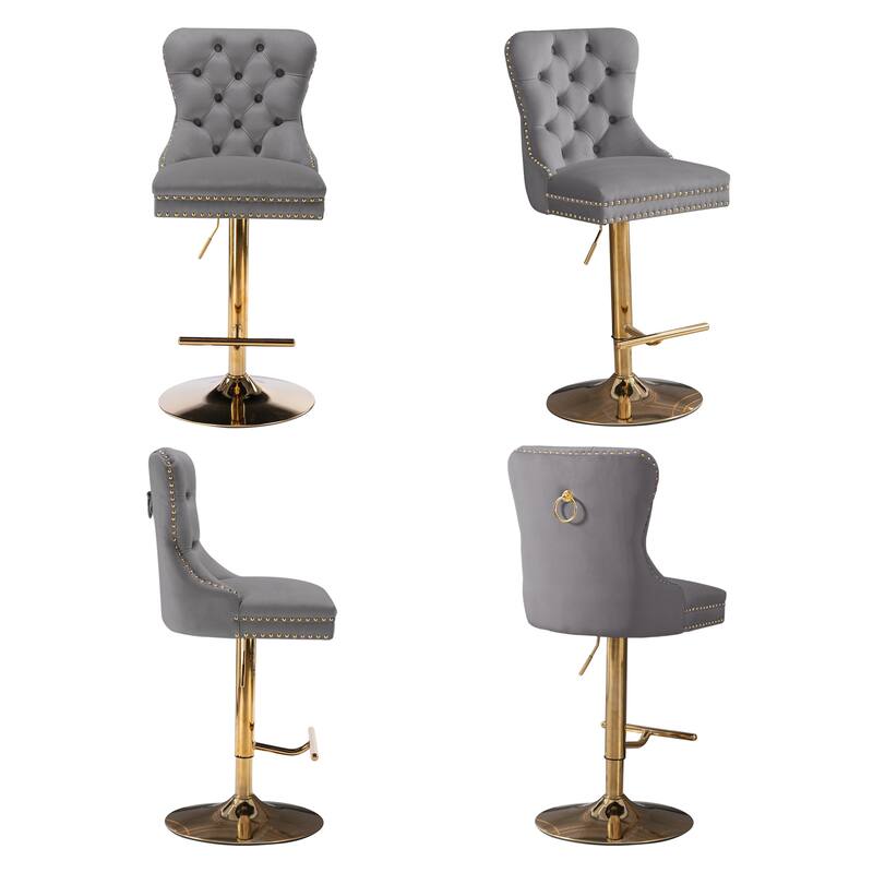 Thick Golden Swivel Velvet Bar Stools Set of 6