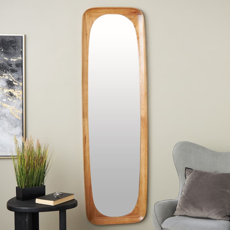Wood Varnished Oval Wall Mirror - Dark Brown or Brown - Roche River Decor