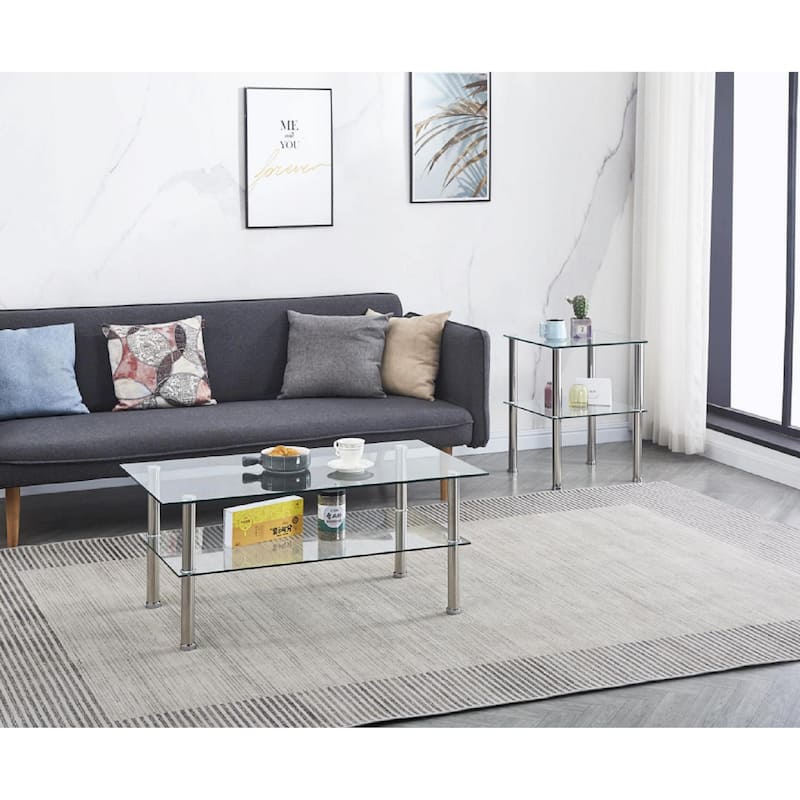Modern 2-Layer Space Coffee Table with Storage Shelve
