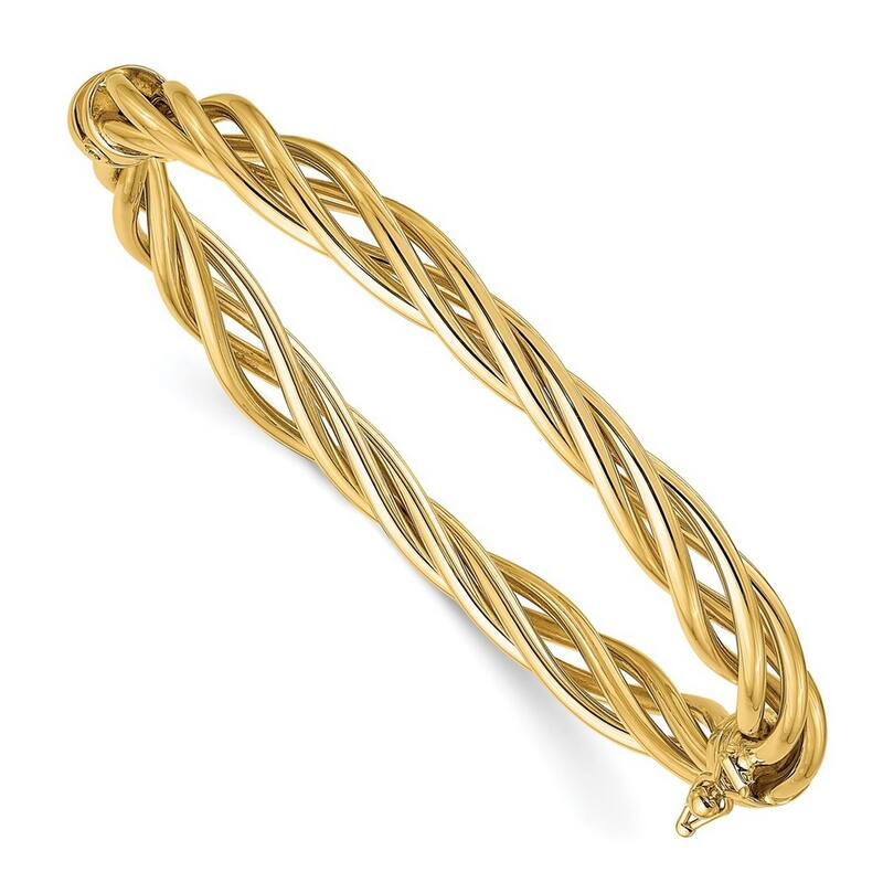 Curata 7.94mm 14k Yellow Gold Polished Twisted Hinged Cuff Stackable Bangle Bracelet
