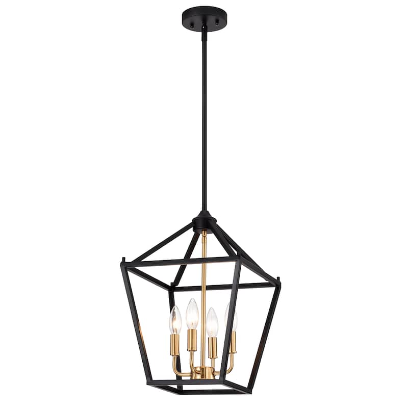 4-light Hanging Pendant - 17.75H x 12W x 12D - Black/ Burnished Brass
