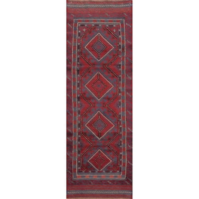 Hand Knotted Oriental 100% Wool Carpet Traditional Tribal Navy Blue & Blues Balouch Runner Rug - 7' 10'' X 1' 11''