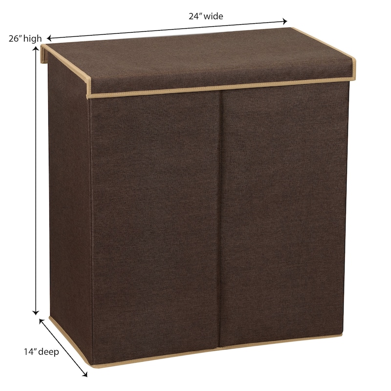 Household Essentials Double Hamper Laundry Sorter with Magnetic Lid, Brown Coffee Linen - 14.0"L x 24.0"W x 26.0"H