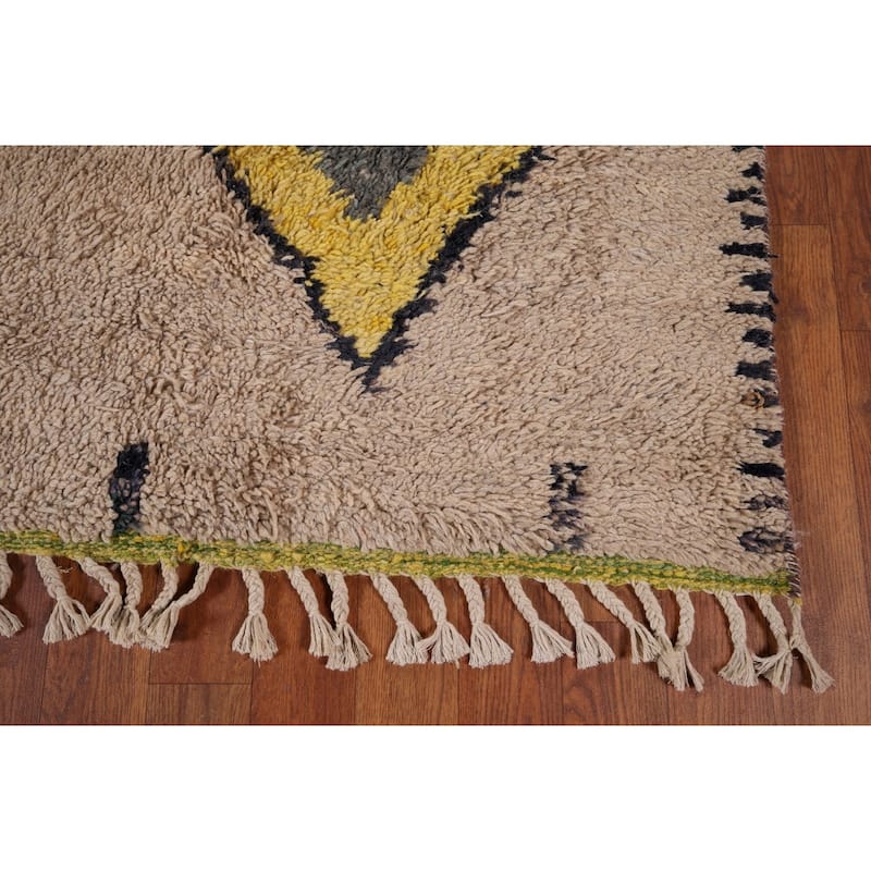 Geometric Plush Moroccan Rug Hand-Knotted Bedroom Wool Carpet - 7'1" x 10'3"