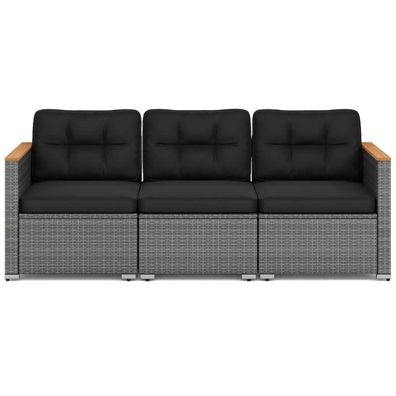 Costway 3-Seat Patio Couch Sofa PE Rattan Wicker Outdoor Loveseat - See Details - Mix Gray+Black